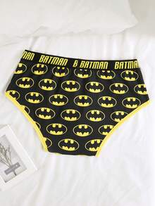 BATMAN X SHEIN 1pc Men's Black Comfortable Contrast Trim Bat Print Letter Tape Basic Casual Briefs