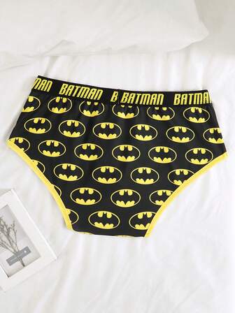 BATMAN X SHEIN 1pc Men's Black Comfortable Contrast Trim Bat Print Letter Tape Basic Casual Briefs