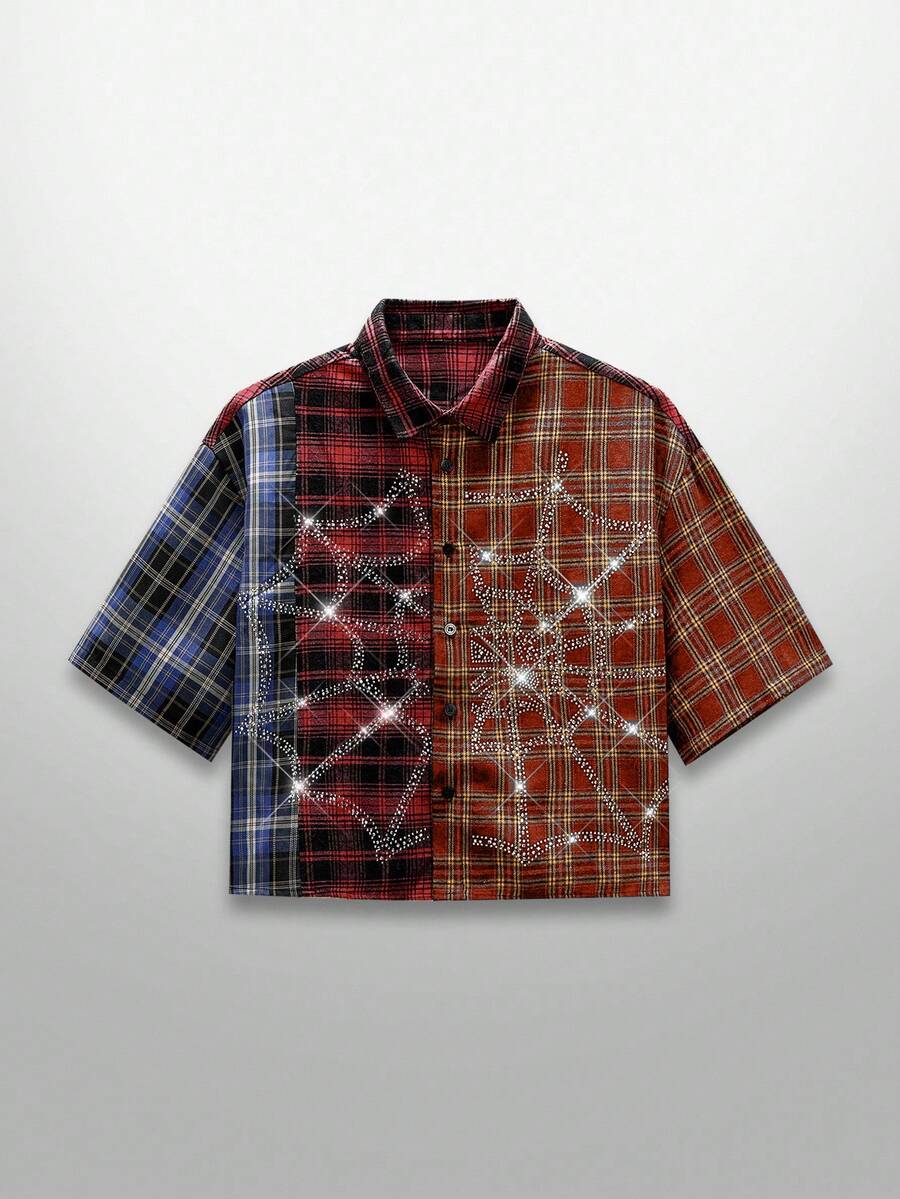 Men's Short Sleeve Shirt With Halloween Spider Web - Red - View 1