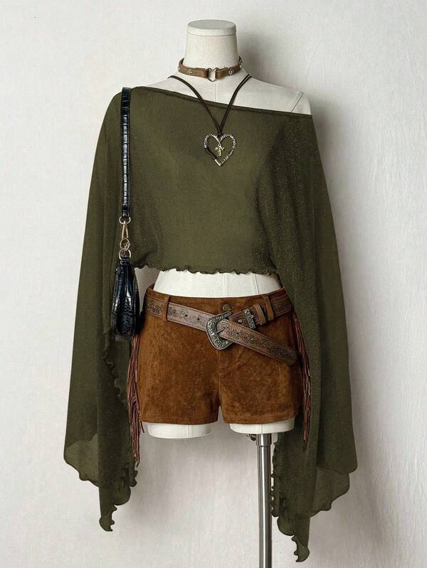 EgrlEra Boat Neck Delicate Sheer Vintage Sexy Crop Top For Women