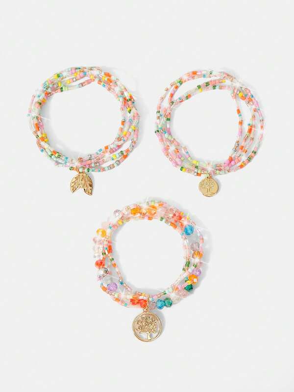 Y2Kool 3 piezas Pulsera con cuenta con diseño de árbol a capas