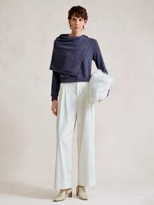 SHEIN Stylify 女士时尚新款秋季休闲通勤羊毛混纺海军蓝可拆卸翻领披肩法式复古适合商务会议、婚礼、联欢晚会、日常通勤、毕业派对、节日、约会、派对 - 藏蓝色 - 查看 7