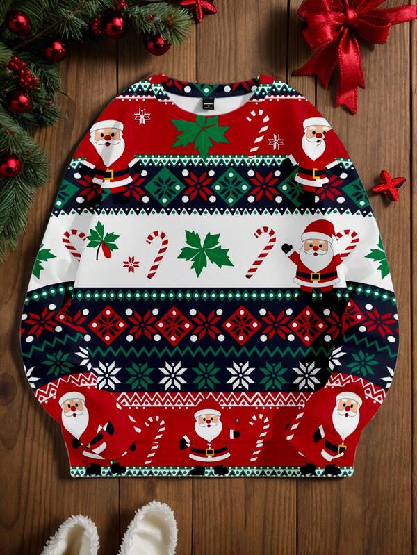 Manfinity RelaxMax Sudadera con cuello redondo con estampado navideño para hombre, adecuada para salidas navideñas, reuniones familiares, regalos para novio
