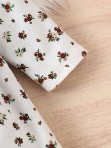 SHEIN Toddler Girls' Sweet Ditsy Floral Hooded Thick Casual Minimalist Jacket, Autumn/Winter - Apricot - View 7