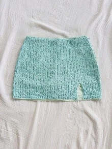 Soleia WYWH 度假浪漫派对复古西式银色亮片刺绣低腰高开衩迷你裙女款 - 綠色 - 查看 5