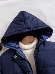 Chaqueta casual con capucha de invierno de unicolor y cremallera delantera de manga larga para niña preadolescente - Azul - Ver 3