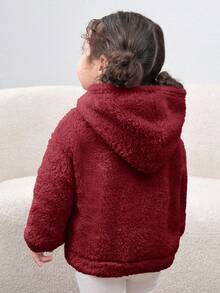 2pcs Mommy And Me Fluffy Knitted Long Sleeve Hooded Jacket Set, Autumn/Winter (Sold Separately) - Burgundy - View 2