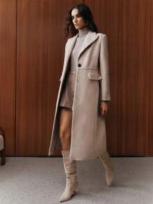 Anewsta Abrigo largo y elegante casual para mujer, adecuado para otoño, invierno y salidas - Beis - Ver 4