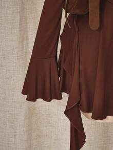 SHEIN ICON Váy ngắn xếp ly màu nâu thanh lịch cổ chữ V buộc dây phía trước co giãn co giãn Y2K dành cho nữ cỡ lớn mùa thu/đông trở lại trường học - màu nâu - Xem 7