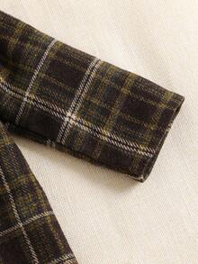 SHEIN Toddler Boys Brown Plaid Lapel Long Sleeve Mid-Length Cardigan Jacket,Classic Autumn Birthday Outfit For Infants,Christmas Family Gathering Coat - Green - View 3