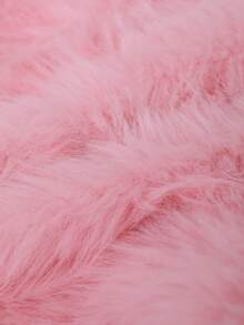 SHEIN Girls Casual Faux Fur Jacket, Cute & Fashionable Style, White Fluffy Comfortable, Suitable For Spring, Summer, Autumn, Outings, Shopping, Parties - Pink - View 3