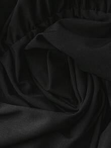 Sweetra 加大码女式哥特式撞色十字图案羊腿袖腰部收紧荷叶边下摆连衣裙 - 橘色 - 查看 3