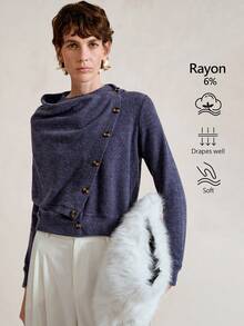 SHEIN Stylify 女士时尚新款秋季休闲通勤羊毛混纺海军蓝可拆卸翻领披肩法式复古适合商务会议、婚礼、联欢晚会、日常通勤、毕业派对、节日、约会、派对 - 藏蓝色 - 查看 4