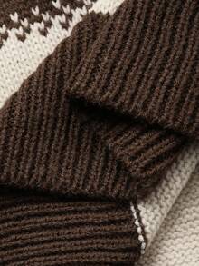 DAZY Áo len chui đầu dài tay trễ vai màu tương phản thường ngày thời trang nữ - Cà phê nâu - Xem 6