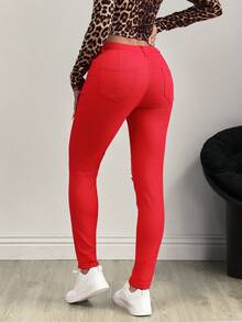 SHEIN Tall Women's Casual Slim Fit Distressed Skinny Jeans, Tall Women - Red - View 2