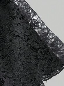 PUNK 女士优雅纯色蕾丝不对称下摆松紧腰半身裙 - 黑色 - 查看 5