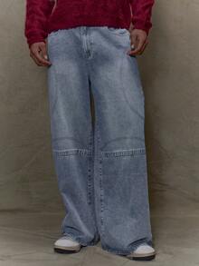 Musero Basic Style Baggy Wide Leg Denim Jean Trouser Winter - Dark Wash - View 2