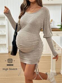 SHEIN Vestido ajustado casual con cordón lateral para maternidad, otoño