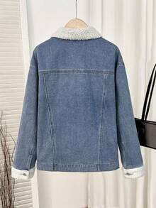 Comfortcana Áo khoác denim thường ngày cho nữ có nút sừng, áo khoác mùa đông cho nữ Áo khoác nữ Thu Đông Áo khoác denim ấm áp cho nữ có lớp lót Sherpa và khóa cài cho mùa đông Giáng sinh Quần áo nữ Năm mới Áo khoác nữ Lễ tạ ơn có lớp lót nhiệt, dày, ấm áp - Rửa trung bình - Xem 2