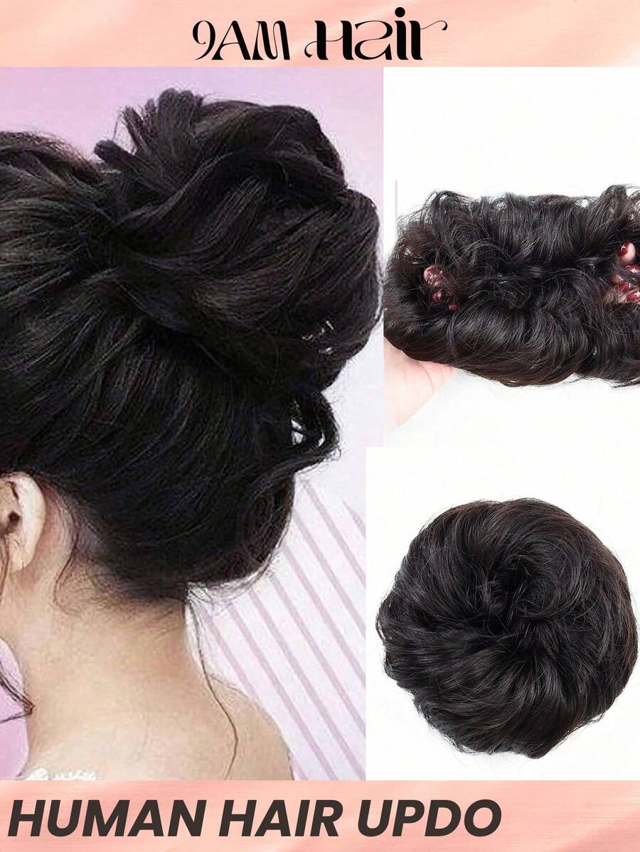 1pc Bun Hair Piece Hair Extensions Colored Human Hair Buns For Women Updo Hairpiece Black Brown Extension Beginner Friendly Messy Hair Extensions - Natural Black - View 1
