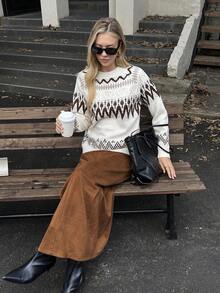 Elyressa 女士仿皮与天鹅绒拼接修身连体半身裙，法式优雅风格 - 棕色 - 查看 5