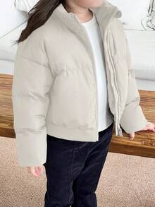 Dazy Kids Girls Solid Color Jacket, Young Girl Fall Clothes - Beige - View 4