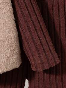 SHEIN Playful Pals 3 件套女婴秋冬新款罗纹高领长袖毛衣、喇叭裤、蝴蝶结装饰蓬松背心，优雅高端休闲百搭 3 件套服装，适合生日派对，时尚