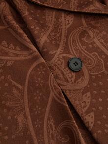 Sweetra Plus Size Lapel Double-Breasted Patterned Printed Thick Long Sleeve Coat - Brown - View 3