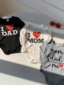 SHEIN 3pcs/Set Newborn Baby Unisex Casual Cute Letter Print Long Sleeve Bodysuit Outfit Set, Baby Winter Clothes - Multicolor - View 5