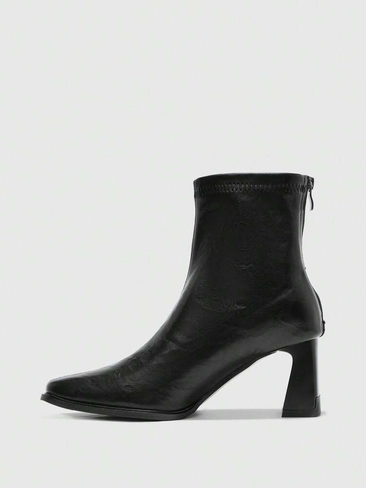 CUCCOO BIZCHIC Women's Fashion Square Toe Chunky Heel Zipper Back Soft Leather Ankle Boots, Comfortable For Daily Commute And Shopping