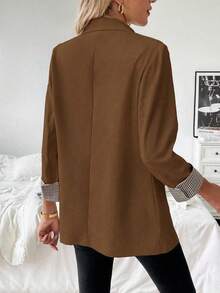 Franclia 法式拼接格纹设计袖口微修通勤休闲夏季西装外套 - 咖啡棕 - 查看 2