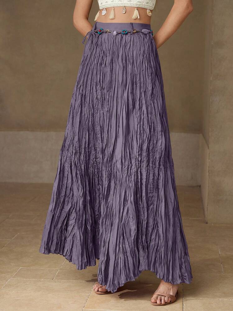 TEXTURED FLOWY ASYMMETRICAL HEM SKIRT