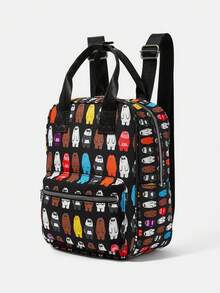 We Bare Bears X SHEIN Women's Cartoon Pattern Cute & Fashionable Backpack - Black and White - View 4