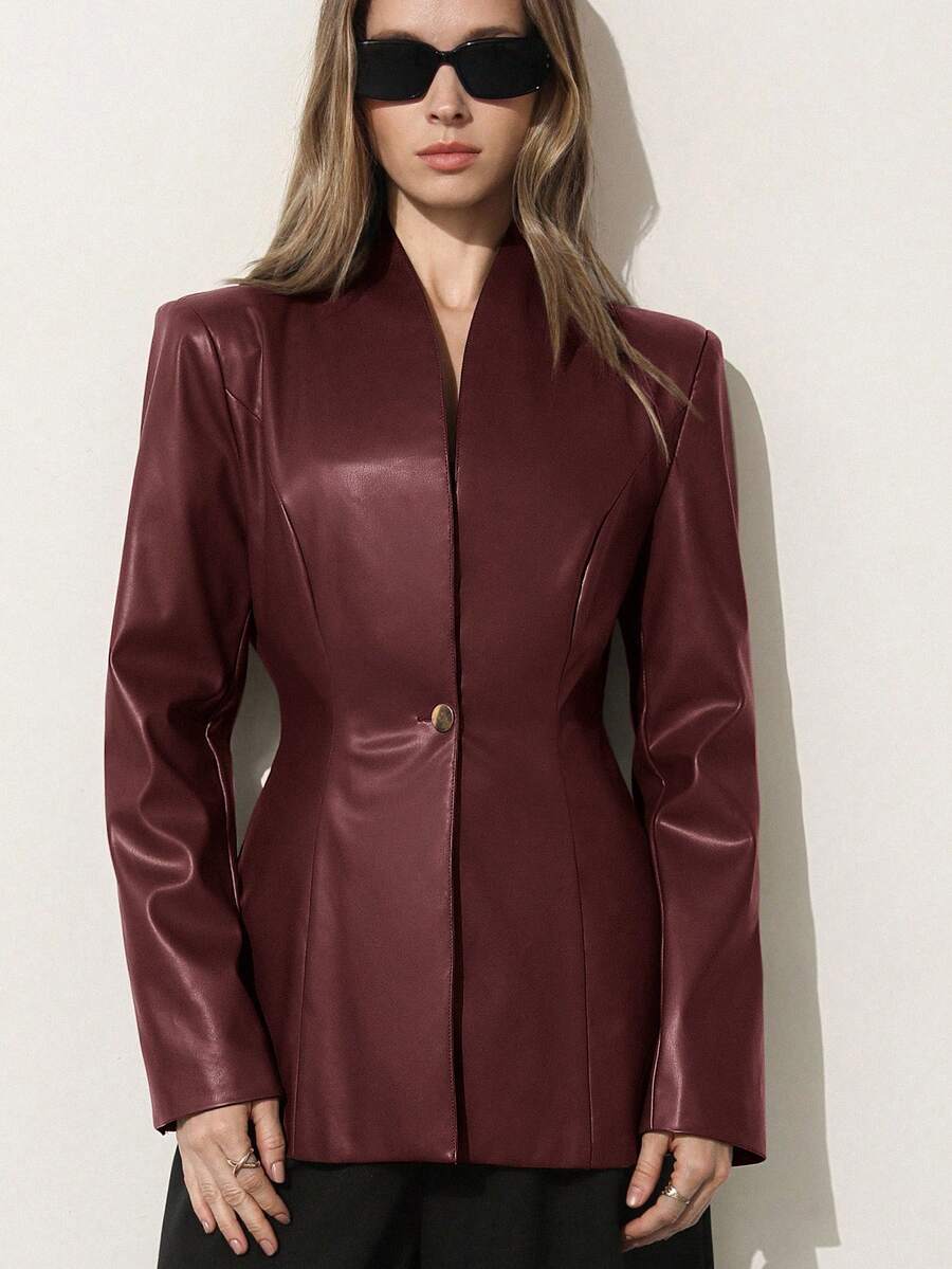 Aveloria Modichic PU Leather Stand Collar Fashionable Classic Versatile European & American Style Luxury Blazer