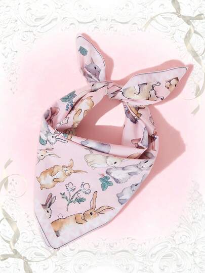 Kawaii 1 pièce Foulard imprimé de lapin et de feuille de dessin animé, mignon