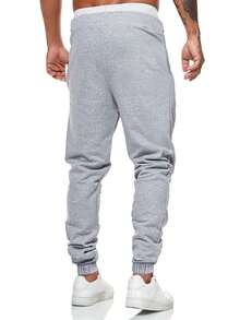 ROMWE MEN Men's Casual Drawstring Waist Jogger Pants - Light Grey - View 2
