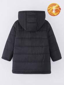 女童冬季中长款黑色拉链连帽羽绒服，经典时尚 - 黑色 - 查看 2