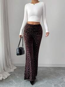 SHEIN Elenzya Women's Elegant French Style Casual Leopard Print Pleated Slim Fit Flare Pants, Suitable For 20-35+ Women For Daily, Office, Holiday, And Date Wear, Autumn/Winter