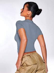 Silquee Camiseta ajustada de color sólido - Neblina azul - Ver 6