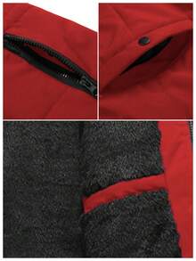 Manfinity Homme 男士连帽纯色拉链长袖羽绒服，冬季男士外套，男士毛绒内衬夹克，男士保暖内衬夹克，男士红色夹克 - 紅色 - 查看 4