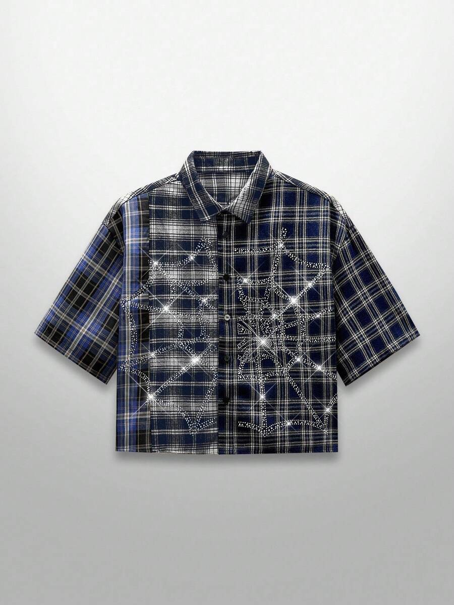 NEON BLANC Men's Short Sleeve Shirt With Halloween Spider Web - Blue - View 1