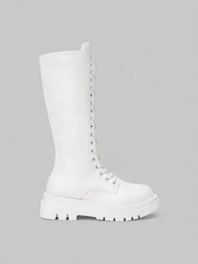 Goth Women's Knee-High Boots Fashionable Lace-Up Thick-Soled Chunky Heel Women's Boots