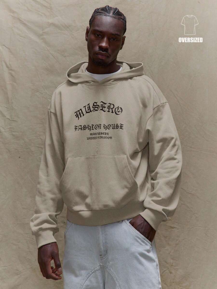 Musero Oversized Hooded Front Graphic Print Sweater Jumper Winter Winter - Apricot - View 1