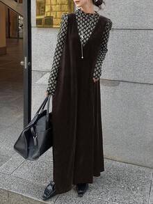 FRIFUL 女士天鹅绒宽松阔腿裤，休闲都市风格连体裤，秋季