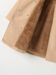 SHEIN 青少女拼接袖子雙排扣泰迪絨抽絲夾棉外套