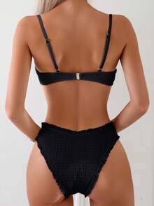 Swim Vcay Summer Beach Women Split Bikini Set Push-Up With Steel Underwire Padding Swimwear For Vacation - Black - View 2