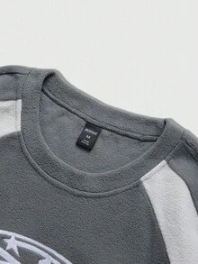 ROMWE MEN Casual Men's Contrast Color Letter Embroidery Pullover Sweatshirt, Long Sleeve Top - Grey - View 3
