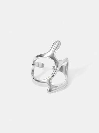 Y2Kool 1pc Fashionable Liquid Metal Style Asymmetrical Geometric Shaped Metallic Texture Ring. Suitable For Vacation Party, Date Or Daily Outfit, As Gift