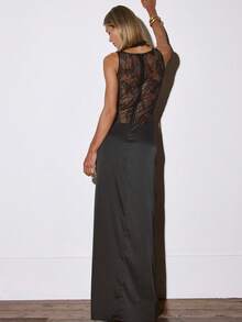 MUSERA 蕾丝紧身直筒修身长款连衣裙，适合性感、夜晚外出、优雅、可爱、迷人派对、夏季度假、毕业舞会等场合。 - 黑色 - 查看 4