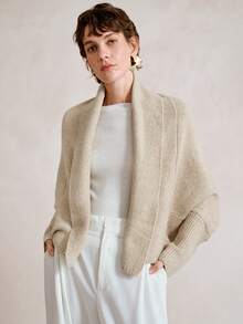 SHEIN Stylify Nouveau cardigan tricoté ample à ourlet asymétrique pour femmes, automne/hiver. Élégant et polyvalent de haute qualité pour les déplacements quotidiens - Nude - Voir 5